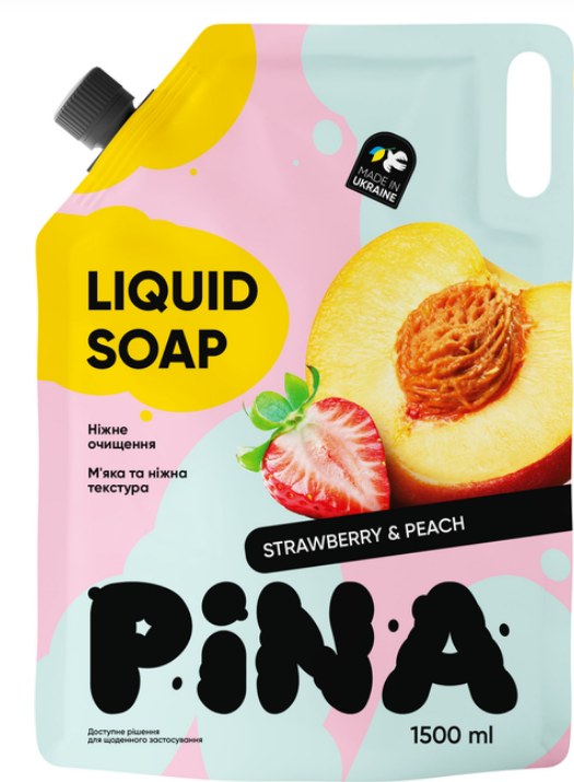 Pina рідке мило дой-пак1500мл Strawberry and peach